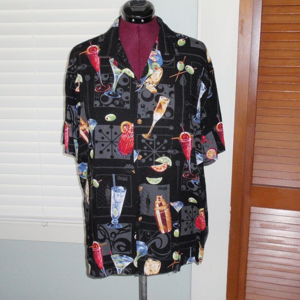 Vintage Drinks Martinis Party Short Sleeve Button Mens Paradise Found Shirt XL